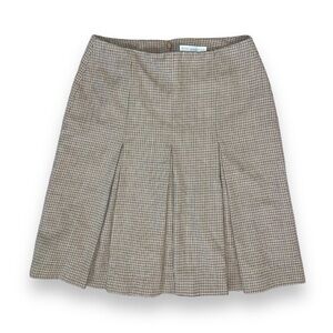 Petite Sophisticate Chic Plaid Wool Blend Pleated Skirt Tan